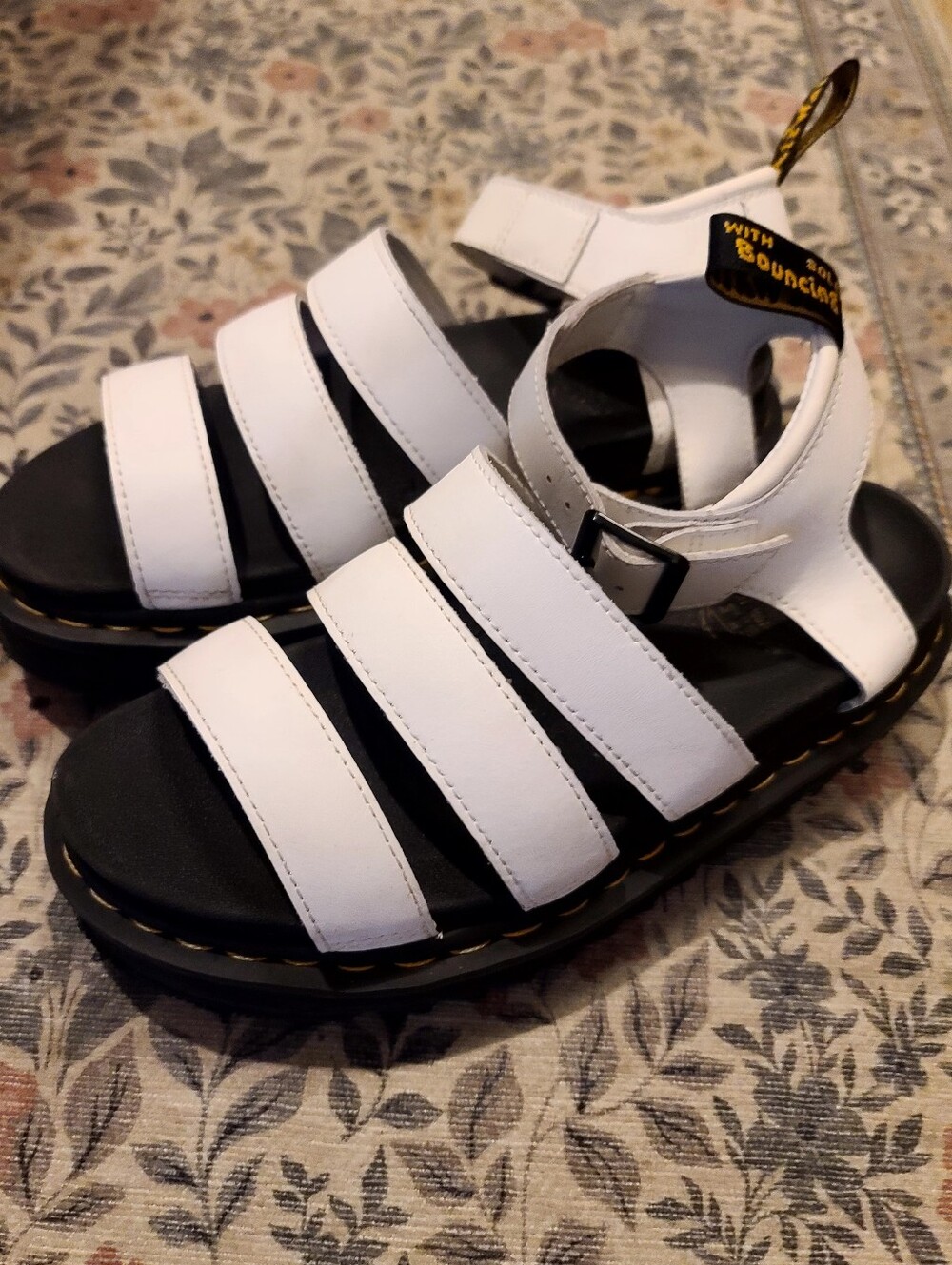 Women's 7, Dr. Martens Blaire White Triple-Strap Sandals